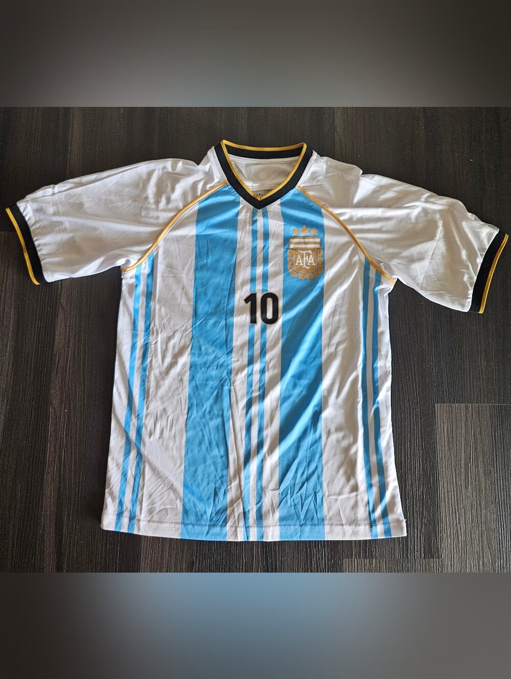 FA Men's Striped Football Jersey - White, Sky Blue & Gold Trim